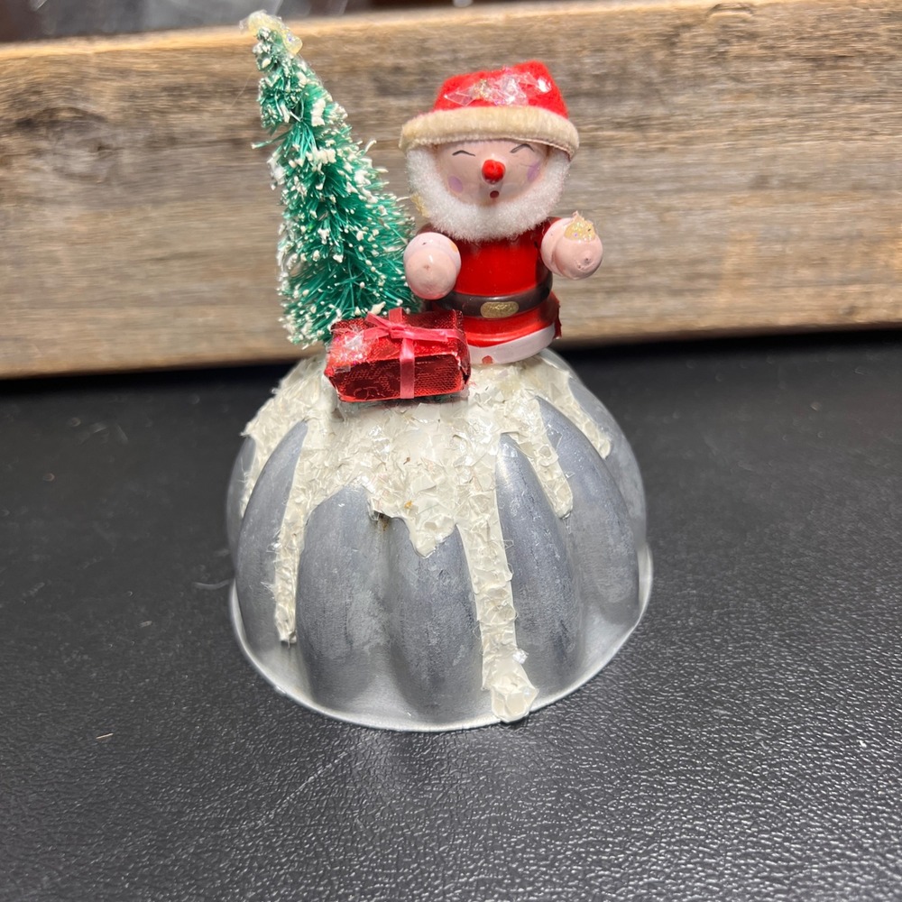 Vtg Japan Jell-O Aluminum Mold Christmas Decor Santa Bottle Brush Tree Handmade